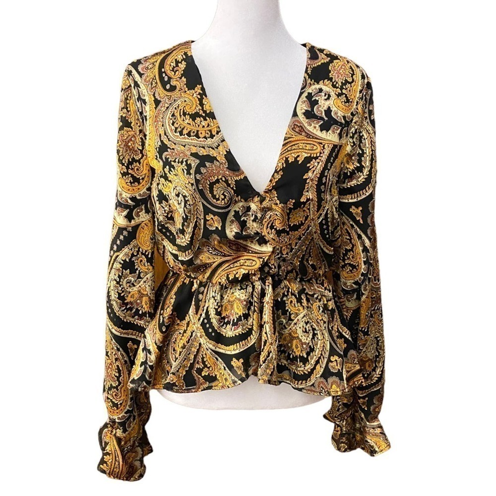 house of harlow 1960 maisha top in black gold paisley size small - Picture 6 of 13